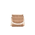 Mini square woven straw bag with elegant pearl top handle and gold metal chain strap - Square Style
