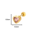 Golden heart stud earring with pink zircon inlay and screw ball back closure, 0.5cm size - Gold & Pink Zirconia Style (2# Golden Yellow)
