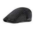 Vintage dark gray washed denim flat cap with adjustable side metal buckle - Adult / Black