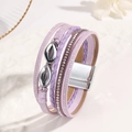 Bracciale bohémien multistrato in pelle viola con strass di cristallo e chiusura magnetica - Viola