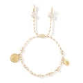 Handwoven Peruvian knot bracelet with white gold cord and vintage gold relief charms - White Gold