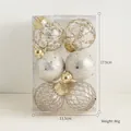 Set of 6 burlap Christmas ball ornaments with gold stars and mesh patterns in a 17.5cm box - Champagne Gold / 6cm/Set of 6