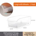 Large transparent plastic refrigerator storage bin with wheels for kitchen organization - Large Basket with Wheels - PP