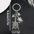 Antique silver sea turtle keychain pendant with dimensions 9.4cm by 3cm on black leather - Ancient Silver Turtle Keychain-LS269