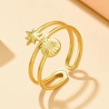 Verstellbarer goldbeschichteter Edelstahlring im Doppel-Design mit Stern und Sonnenmuster - Gold