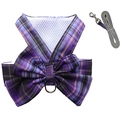 Detail showing breathable mesh lining and metal D-ring on purple plaid dog harness vest - Purple Vest Set