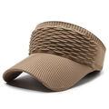 Knitted khaki sun visor hat with wavy texture and wide brim for outdoor sun protection - Deep Beige