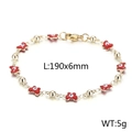 Pulsera dorada con dijes de flores rojas y ojo turco, longitud de 190mm con cierre de mosquetón - Rojo