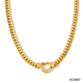 Goldene Edelstahl-Panzerkette mit minimalistischem, hohlem Herzanhänger für Damen - Gold-Stil (KCD887)