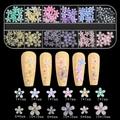 Detail of 3D resin nail art flower charms in 12-grid storage box with size markings - New Five-Petal Flower (12TZ-08)
