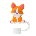 Cartoon fox 10mm silicone straw topper protector in orange and white for tumbler accessories - Fox/Corgi Style (3)