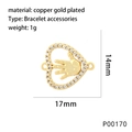 Detailansicht des 17x14mm vergoldeten Palm-Anhängers mit Zirkonia-Herz für Armbänder - Hohlherz mit Palme Stil (P00170)
