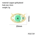 Pendentif œil porte-bonheur en cuivre plaqué or 13mm x 20mm avec une pierre verte - Vert
