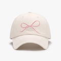 Berretto da baseball bianco crema con fiocco rosa ricamato in cotone di alta qualità - Beige