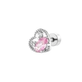 Pink heart-shaped titanium steel screw back earring with sparkling crystal accents - Pink Heart Rabbit Style (A552) / Single Piece