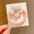 Pink sunflower hair tie for girls with elastic wave band and green center button - Orange Coarse Rope Flower