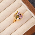Vintage gold ring with purple enamel flowers and small white pearl inlay - Purple Enamel Flower Pearl Vintage Ring(NL00791R)