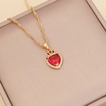 Collar de corazón con corona dorada y gema roja con cadena de cordón en joyero - Rojo (3#)