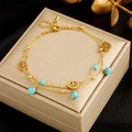 Double-layer gold anklet with turquoise beads and Tree of Life pendant on silk - Turquoise Tree Of Life Double Layer Style (B1012)