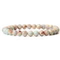 Elastic bracelet made of 6mm polished natural stone beads with sea blue and rust textures - Light Blue Shoushan Stone