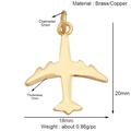 Detailed size specifications for gold airplane pendant in brass measuring 20mm by 18mm - K720180-20mm Airplane