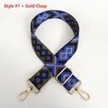 Close-up of geometric jacquard bag strap with blue rhombus patterns and gold hooks - Silver Hook / Pattern No. 7