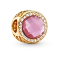 Golden hollow floral bead with faceted pink gemstone and clear crystal accents - Pink Gem Gold Bead / Pink Gold