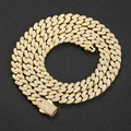 Chaîne cubaine 9mm dorée pour homme avec zircons étincelants et fermoir à ressort robuste - 18 pouces (Collier) / Or