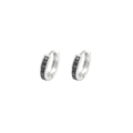 Macro detail of silver hoop earrings featuring five square black cubic zirconia stones - Silver Black Zirconia