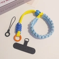 Adjustable woven wrist lanyard with light blue paracord and orange metal ring - Short [Yellow & Blue] Adjustable Braided Lanyard + Dark Gray Patch + Small String