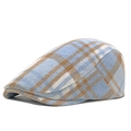 Men's wool plaid flat cap in blue and brown checkered pattern with warm autumn fabric - Adjustable / Sky Blue Checked