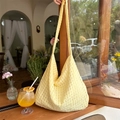 Lemon yellow checkered bubble canvas tote bag for summer casual and shopping style - Yellow