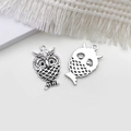 Paar antike silberne Eulenanhänger für DIY Schmuck mit hohlem Metalldesign - Kleine Eule/4575