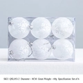 Set of 6 white pearlescent Christmas balls with silver snowflakes in a clear box - 8cm Matte Snowflake / 6Pcs Set
