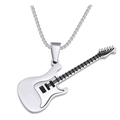 Polished silver stainless steel guitar pendant necklace with black string details - Steel Silver (With Chain)