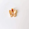 Detail of 18k gold butterfly pendant with pink cat eye stone wings and zircon center - Cat Eye Butterfly*Gold