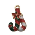 Ciondolo natalizio a forma di bastoncino di zucchero smaltato rosso, bianco e verde - Caramella di Natale (14203) / 1 Pezzo (14x21mm)
