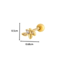 Golden flower petal stud earring with three clear zircons and screw back 0.68cm - Leaf Style - Gold (1# Gold)