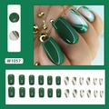 Green wavy marble press-on nails set in medium-long square shape with 24 pieces display - W1057 Bamboo Green Pattern (Glue Style)