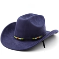 Detail of dark blue suede cowboy hat featuring ethnic beads on a black decorative cord - M (56-58cm) / Navy Blue