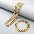 Conjunto de collar y pulsera de cadena cubana Miami de acero inoxidable dorado pulido - 10mm - Pulsera 20cm / Dorado