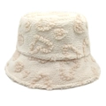 Detailaufnahme des beigen Lammwoll-Fischerhuts mit strukturiertem Herzmuster-Design - M (56-58cm) / Beige