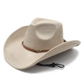 Cappello da cowboy beige in finto camoscio con cinturino in pelle e perle di metallo oro - Beige