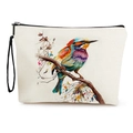 Linen makeup bag featuring a colorful kingfisher print with a black wristlet strap - Vibrant Kingfisher Style (Style 4)