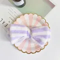 Soft plush purple striped spa headband with cute oversized bow for washing face - Purple and White Stripes