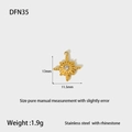 Macro detail of gold plated stainless steel cross pendant with rhinestones and dimensions - DFC35-Cross