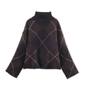 Set maglia a dolcevita in maglia e gonna da donna con motivo a rombi marroni e maniche lunghe - S / Tops