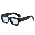 Vintage rectangle sunglasses featuring thick black frames and light blue tinted lenses - Black Frame Blue Lens