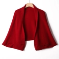 Red cashmere knit shawl cardigan hanging on a wooden hanger with clean white background - Burgundy
