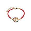 Verstellbares rotes geflochtenes Armband mit goldener Marienmedaille und bunten Zirkonia - CB0097 Bunte Jungfrau Maria + Rotes Seil